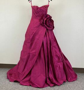 E24上C14 HARDY AMIES ハーディ エイミス ウェディングドレス カラードレス 赤 中古 9T MATSUO マツオ 表地 シルク 貸衣装 薔薇 バラ 