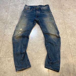 w32 良好 G-STAR RAW ジースターロウ 3D ルーズテーパード デニムパンツ USED加工 ダメージ加工 ボタンフライ 立体裁断 ジップポケット