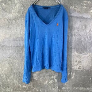 [KWT1432] RALPH LAUREN ロングTシャツ レディース ブルー サイズM ポス