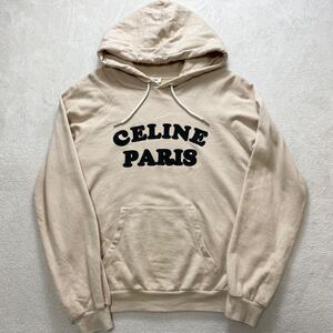 【極美品・現行】 CELINE セリーヌ メンズ カシミヤ プルオーバー パーカー スウェット ビッグロゴ ベージュ Mサイズ 