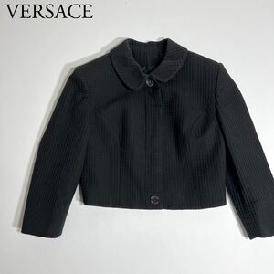 VERSACE JEANS COUTURE ヴェルサーチ ショートジャケット ブルゾン アウター 比翼 ロゴボタン イタリア製 42 ブラック レディース