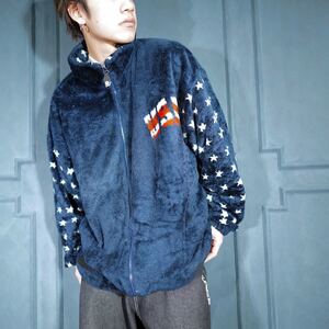 USA VINTAGE milton funwear MADE IN CANADA/アメリカ古着アメリカ国旗デザインジップアップフリースジャケット