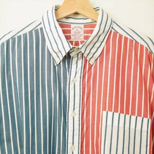 90s00s ビンテージ Brooks Brothers ブルックスブラザーズ クレイジーストライプ ボタンダウンシャツ 半袖 XL USA製