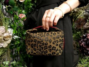 ●超美品●FENDI フェンディ●ヒョウ柄●ナイロン カーフ レザー 本革●バニティ ハンド バッグ●茶 黒 赤●G金具●ヴィンテージ●Js49885