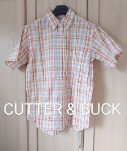 CUTTER&BUCK メンズM カッターアンドバック ゴルフ マドラスチェック コットン ボタンダウン 半袖シャツ 正規品 オレンジ シアサッカー