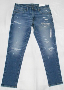 未使用品！AMERICAN EAGLE アメリカンイーグル SKINNY CROPPED　スキニー デニムジーンズパンツ　ストレッチ　ダメージリペア加工　W34