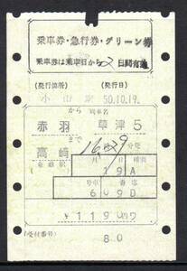 国鉄 マルス券 草津5号 乗車券・急行券・グリーン券 赤羽から高崎 初期 縦型