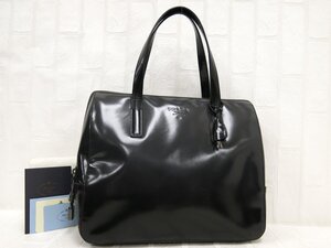 ◆超美品◆PRADA プラダ◆ロゴ型押し◆エナメル パテント レザー 本革◆トート バッグ◆ブラック系◆イタリア製◆グラデーション◆A8869