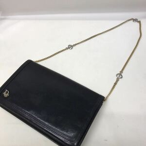 Dior ディオール　ビンテージ　チェーンショルダーバッグ レザー ブラック ロゴ金具　肩掛け クラッチバッグ　2way