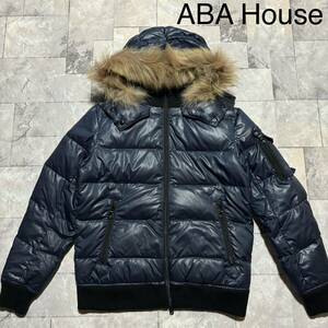 ABA House アバハウス Down Jacket ダウンジャケット 中綿 ジップアップフード フードファー取り外し可 ネイビー サイズ3(L)玉FS1342