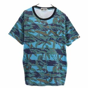 アベイシングエイプ 日本製 総柄 半袖 Tシャツ L ブルー系 A BATHING APE ポケT メンズ