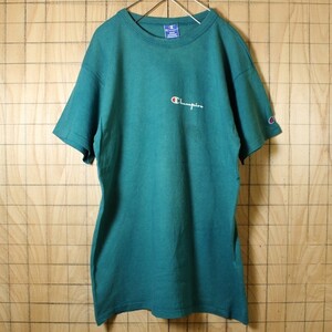 古着 Champion チャンピオン ワンポイント Tシャツ USA製 90s グリーン プリント 半袖 メンズL