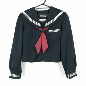 1円 セーラー服 スカーフ 上着 大きいサイズ カンコー 冬物 白3本線 女子 学生服 中学 高校 黒 制服 中古 ランクC NA8350