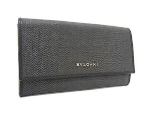 1円 ■新品同様■ BVLGARI ブルガリ PVC×レザー 二つ折り 長財布 ウォレット 小銭入れ 札入れ メンズ ダークグレー系 FI4008