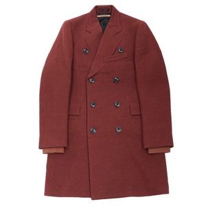 美品 ポール・スミス 13AW キルティング調 ダブルコート メンズ 赤茶 S 袖リブ チェスターデザイン ウール Paul Smith