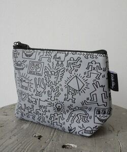 TE/Keith Haring(キースヘリング) Mini Pouch 総柄 ミニ ポーチ グレー KH-KH2213