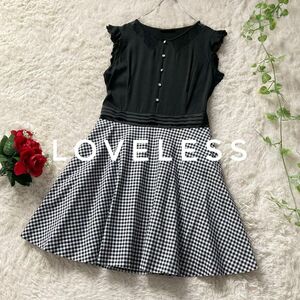 ラブレス　ドッキングシャツワンピース　フレア　ギンガムチェック　レース　ブラック　日本製　36サイズ　LOVELESS