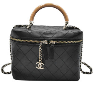 シャネル バッグ CHANEL ラムスキン バニティ ショルダーバッグ ハンドバッグ コスメポーチ ブラック レディース JJS06385