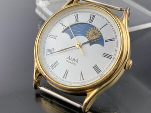 [A1427]本体のみの為 1円～☆メンズ腕時計 クォーツ SEIKO セイコー ALBA サン&ムーン Y145-7000動作品 