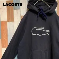 【人気デザイン】LACOSTE プルオーバーパーカー　ワニロゴ刺繍　センターロゴ