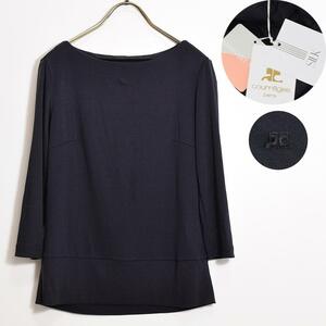 未使用 クレージュ courreges / washable silk 洗える ウォッシャブル シルク デコルテ カットソー センターロゴ 紺 ネイビー 9