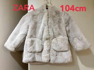 美品ZARA フェイクファージャケット ザラ 104cm 3-4years ホワイト ファーコート 花柄