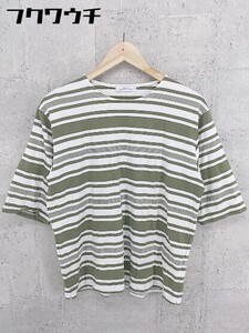 ◇ UNITED ARROWS green label relaxing ボーダー 半袖 カットソー ホワイト＆カーキ レディース