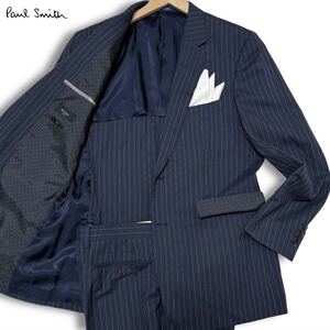 極美品/XXLサイズ●Paul Smith ポールスミス 現行 SOHO セットアップ スーツ ストライプ ネイビー 裏地ドット柄 XL2 メンズ ビジネス 2B 紺