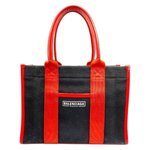 BALENCIAGA バレンシアガ HARDWARE TOTE S ハードウェア 671402 ミニトートバッグ ハンドバッグ キャンバス ブラック レッド