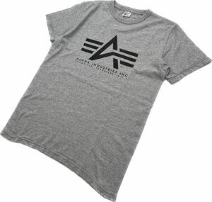 Alpha ☆ クールなシンプルロゴ◎ 半袖 Tシャツ M 霜降りグレー ミリタリー アメカジ ストリート 古着MIX 人気 定番 アルファ■S1790