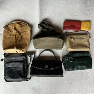 1円　8点まとめ　オーストリッチ　エキゾチックレザー　JRA認定含む　バック　バック　カバン　財布　wallet まとめ　セット