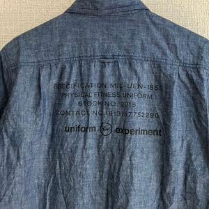 美品　uniform experiment 半袖シャンブレーシャツ　サイズ３　ネイビー　goodenough 藤原ヒロシ　fragment