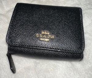 【中古品】COACH コーチ スモール トライフォールド ウォレット 三つ折り財布 F37968 レザー ブラック