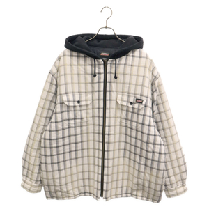 シュプリーム 23AW×Dickies Plaid Hooded Zip Up Shirt プレードフーデッドジップアップシャツ チェックシャツジャケット ホワイト