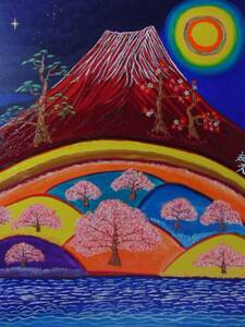 ≪国美協≫TOMOYUKI・友之、『赤富士山』、油彩画・F50号：116,7×90,9cm、豪華、油絵、一点物、直筆サイン・真作保証付