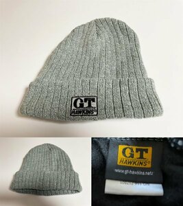 ★【必見です レア】G.T.HAWKINS ＧＴホーキンス リブ ミックス ニット ワッチ ニット帽 グリーンがかったグレー系 帽子 57cm-59cm USED