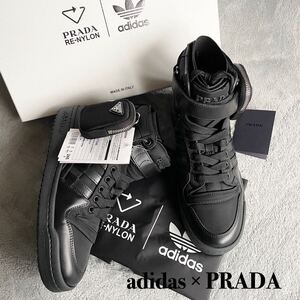 新品 希少品 PRADA プラダ×アディダス adidas Forum High フォーラムハイカットスニーカーブラック 三角ロゴ ポーチ レザー ナイロン 24.5