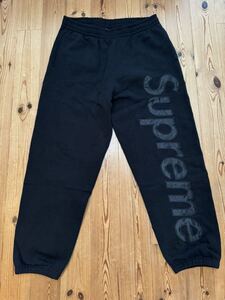 美品 Supreme Satin Applique Sweatpant M Black シュプリーム サテン アップリケ スウェットパンツ ブラック