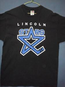 ⑧ USA古着 サイズL 前 LINCOLN STARS 黒色半袖Tシャツ