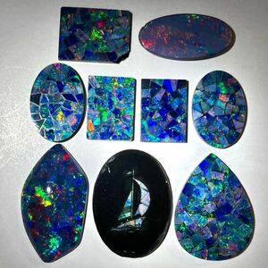 遊色効果!!〔ダブレットオパール9点おまとめ101.5ct〕o ルース 裸石 宝石 ジュエリー jewelry doublet opal 遊色 w4B11