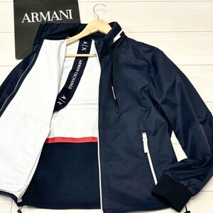 極美品/L相当●アルマーニ エクスチェンジ ARMANI EXCHANGE ジャケット ブルゾン ジップアップ 胸ロゴ アウター メンズ ネイビー 快適