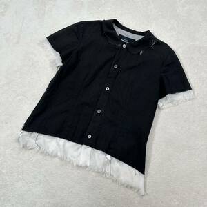 tricot COMME des GARONS 半袖 レイヤード シャツ トリコ コムデギャルソン 重ね着 レース 異素材 ドッキング 切り替え 黒 切りっぱなし