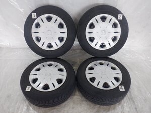 ☆フィット☆タイヤ 20年製 バリ山 175/65R14 ダンロップ☆ 4H 100 5.5J 14インチ ホンダ純正 鉄 スチールホイール付 4本