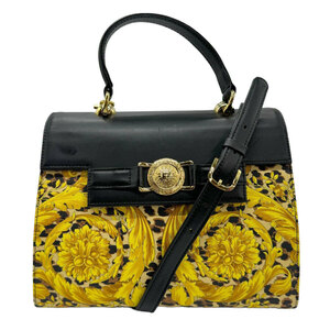 ジャンニ ヴェルサーチ Gianni Versace ハンドバッグ ショルダーバッグ コーティングキャンバス/レザー ベージュ/ゴールド/ブラック z0814