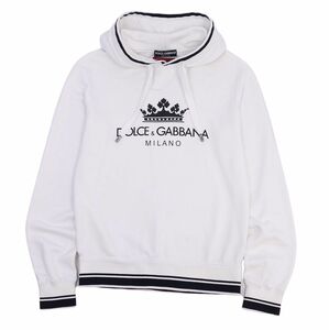 美品 ドルチェ&ガッバーナ DOLCE&GABBANA スウェット パーカー プルオーバー ロゴプリント トップス メンズ 46 ホワイト ch11mb-rm05c12349