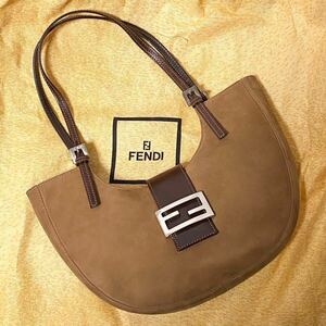 1円 未使用級●FENDI フェンディ マンマバケット ワンショルダーバッグ ハンド ショルダー ヌバック FF金具 キャメル ブラウン レディース