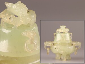 中国古玩 唐物 緑砡石 翡翠 遊環 置物 香炉 時代物 極上品 初だし品 D0145