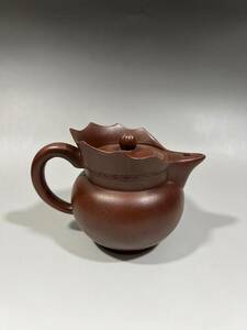 【聚寳齋*紫砂精彫 紫砂壺*僧帽壺】茶壺 茶道具 中国古美術 時代物 容量：600cc