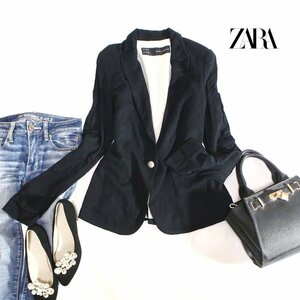 美品 合物 ZARA BASIC ザラ 秋 楽ちん ストレッチ ジャージ― ロングジャケット テーラードジャケット S フォーマル ブラック 黒 シンプル