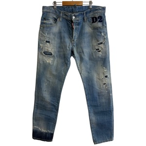 美品 21SS Dsquared2 ディースクエアード Skater Jean ダメージ加工 ボタンフライ ストレッチ デニムパンツ ジーンズ 52 インディゴブルー